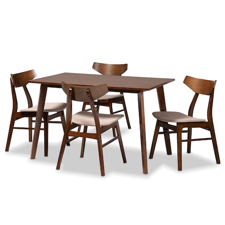 Baxton Studio Lois Light Beige Upholstered and Walnut Wood 5-Piece Dining Set 167-10811-10807